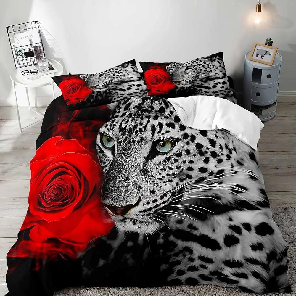 English Lion Duvet Set Three-Piece Set, African Wildlife Bedding Set With Pillowcase