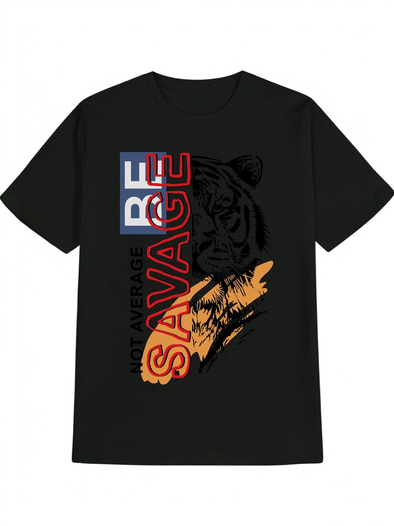 Casual Crew Neck T-shirt with Bold BE Graphic Print M