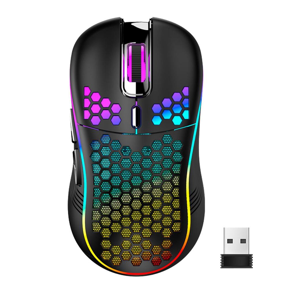 Wireless RGB Honeycomb Gaming Mouse, Lightweight with TYPE-C Charging and Wired Options
