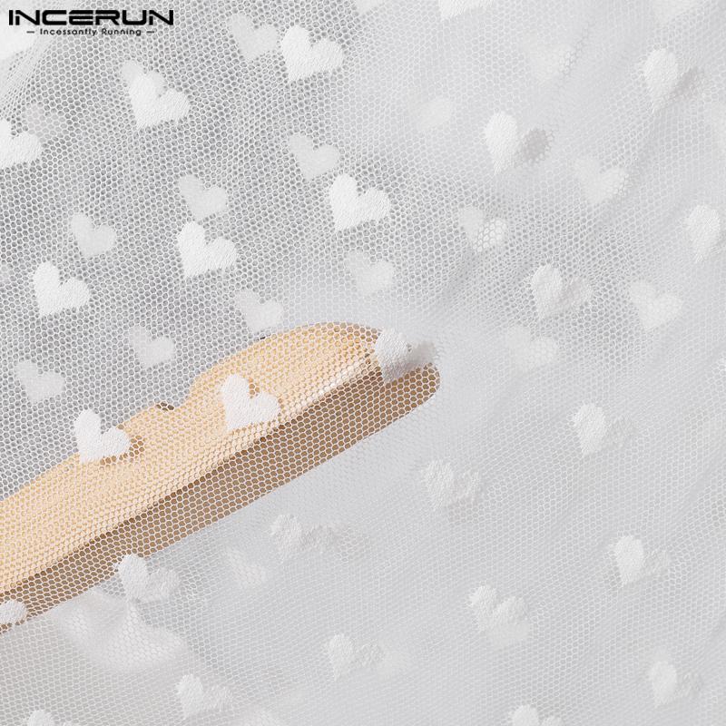 INCERUN Men's Stitching Color Sleeveless Dots Mesh Sheer Underwear Jumpsuits