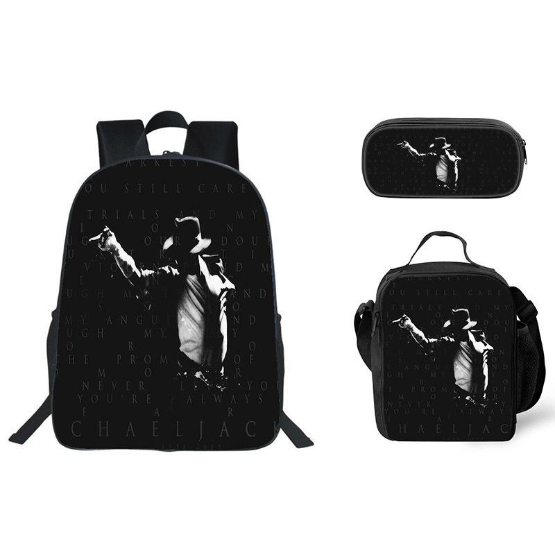 Student Backpack Lunch Bag Pencil Case 3-Piece Set, Waterproof Durable Large Capacity, MJ Pattern, Kids School Bag Set