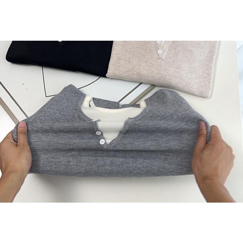 Fashion Versatile Fake Two Piece Knit Plus Size Long Sleeve Sweater For Women