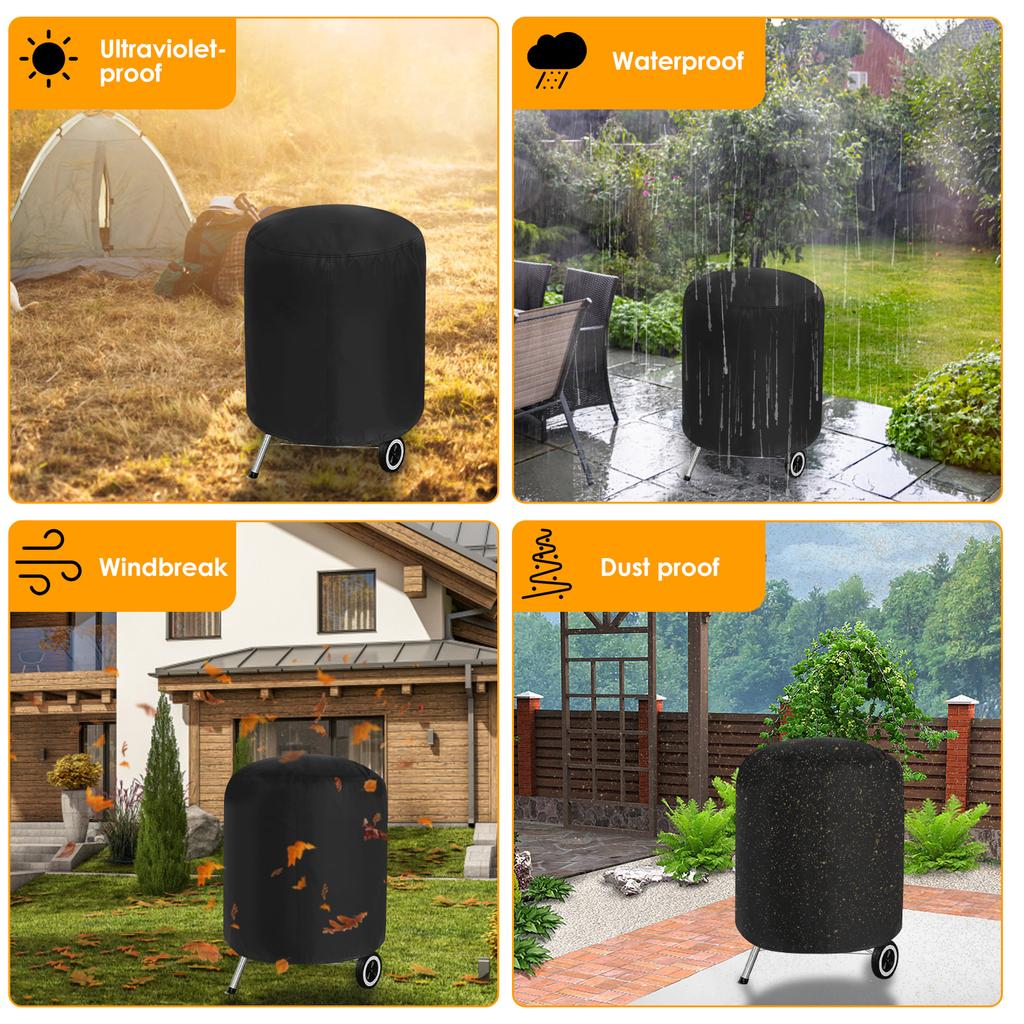 Round Grill Cover 210D Oxford Cloth Dust Proof Vertical Round Smoker Cover Waterproof Multi-purpose Furniture Protective Cover