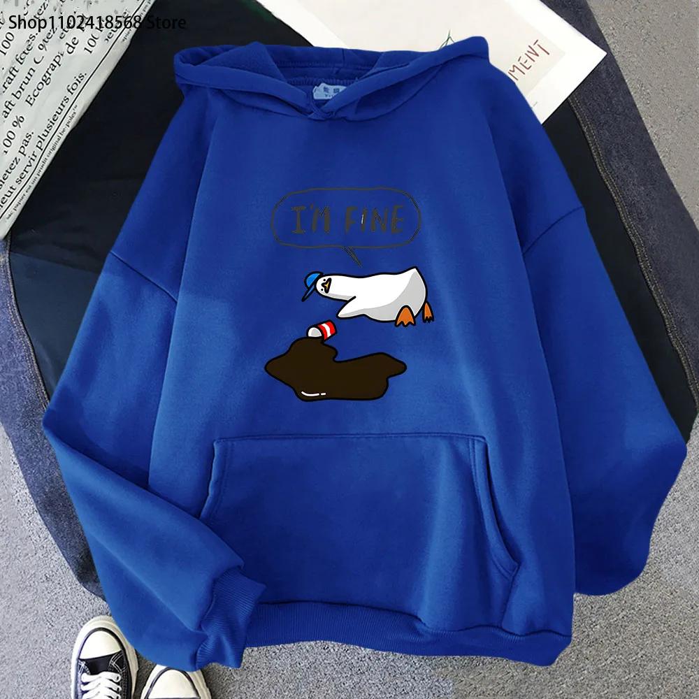 I’m Fine Hoodies Duck with Spilt Coffee Sweatshirts Cartoon Anime Tracksuit Men Winter Clothes Women Tops