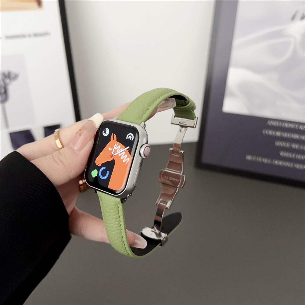 Lederband mit Litschi-Muster für Apple Watch Series Ultra 49 mm Faltschließe Uhr für iWatch 9 8 7 6 5 4 3 2 se 41 mm 45 mm 40 mm 44 mm 38 42 mm Zubehör