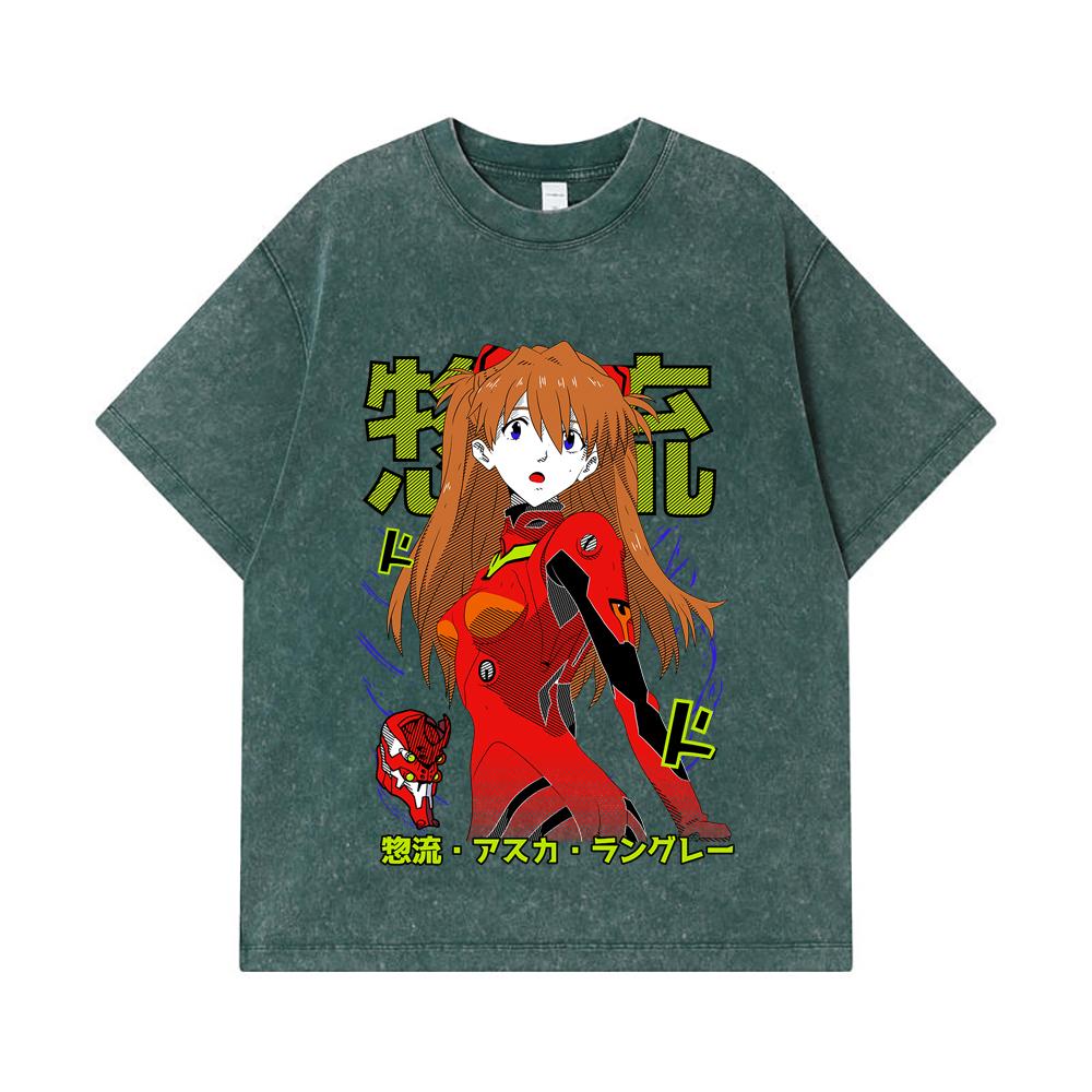 275 GSM Washed T-shirts 100% Cotton Evangelion V10 Asuka Print Unisex Heavy Cotton T Shirt