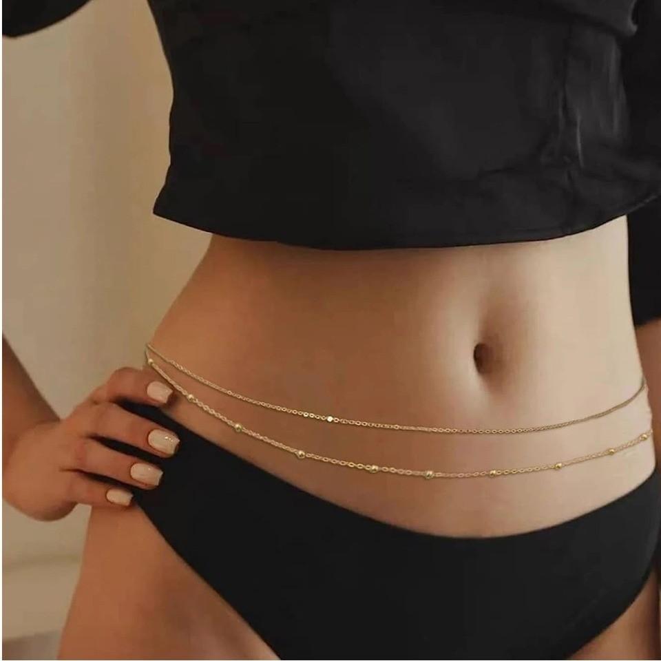 HipHop Double Layers Belly Chains Women Y2K Gold Color Beach Bikini Waist Body Chain Jewelry Elegance Versatile Acessories