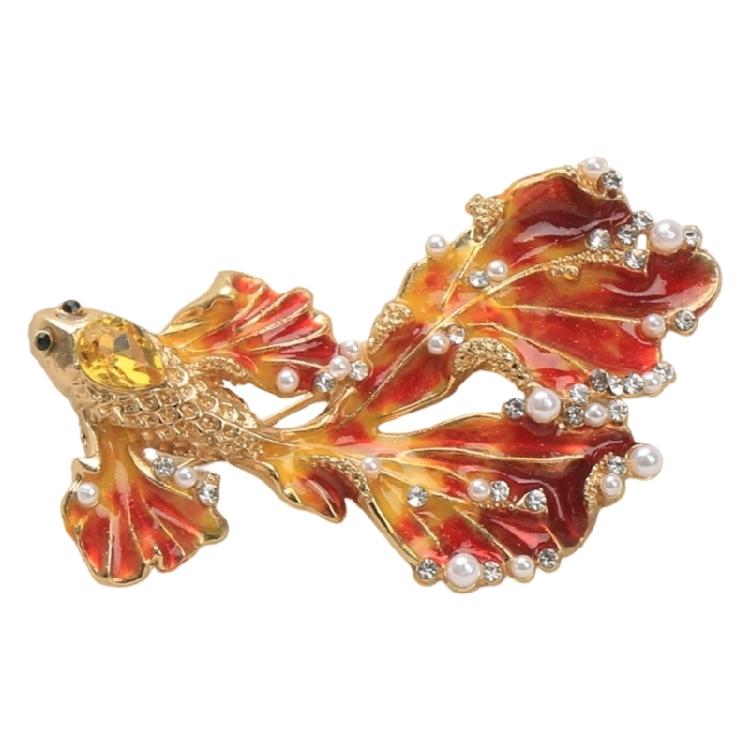 

Secure Lapel Pin Design Fish Brooch Adorned Rhinestones Accent for Confident Wearing Featuring Stylish Construction жёлтый