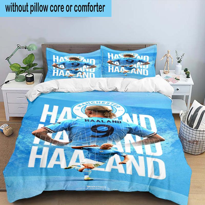 Haaland Calciatore Set Biancheria da Letto 3 Pezzi Stampa 2D (Include 1 Copripiumino + 2 Federe Senza Imbottitura), Decorazione camera da letto, Regalo ventilatore