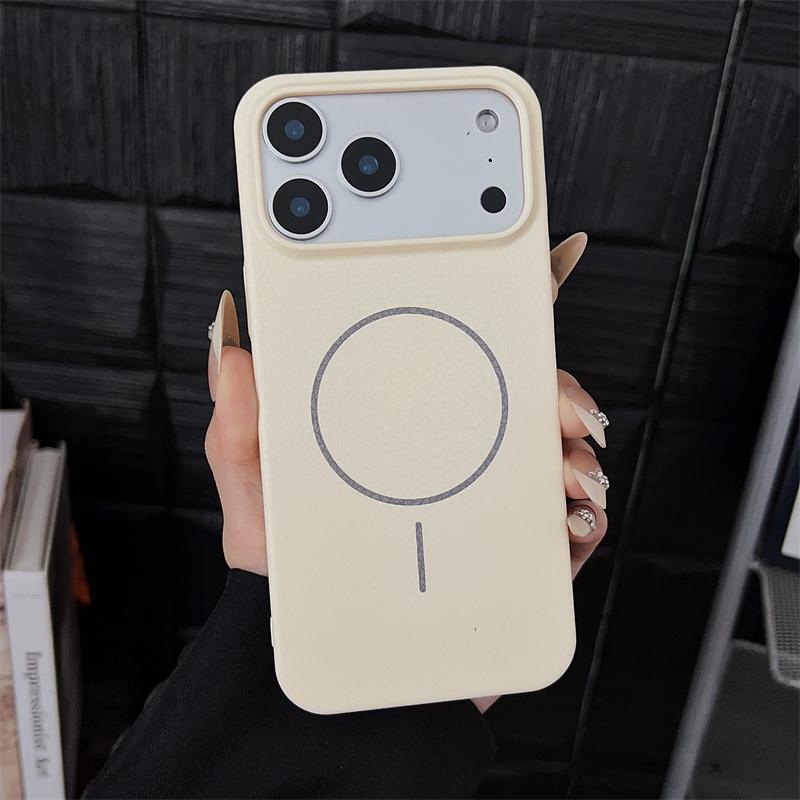 Luxury Lychee Leather Hard PC For Magsafe Magnetic Case For iPhone17 17Air 17Pro 17Pro Max Wireless Charging Frosted Cover