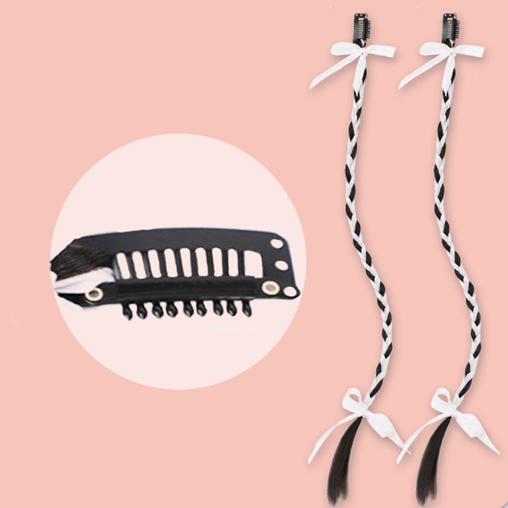 Bybrana Ribbon Atmosphere Braided Hair Extension Black Brown Synthetic Fiber Wig Pair