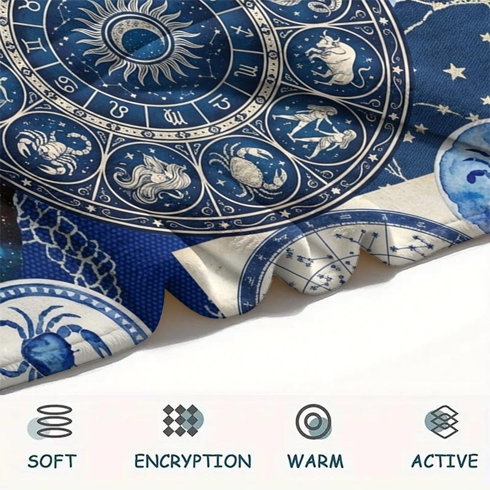 1Pc Constellations Print Flannel Blanket, High Quality Comfortable for All Seasons, Home Decor, Warmth and Comfort, Perfect for Christmas Gifts W147