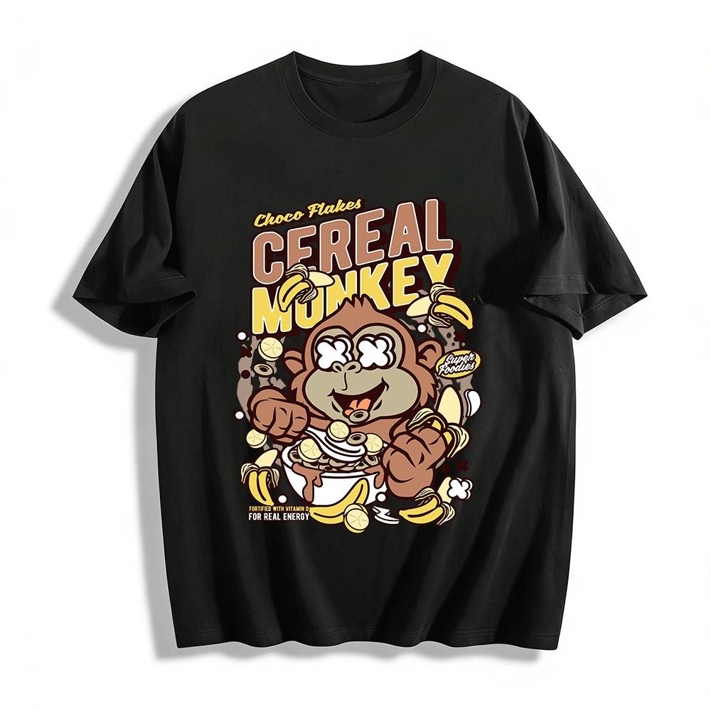 

Cereal Monkey Graphic Tee Fun Cartoon Print Casual Top Pure cotton T-shirt XXS