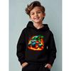 A Black Hooded Sweatshirt For Children With Dinosaur Monster Truck Prints
