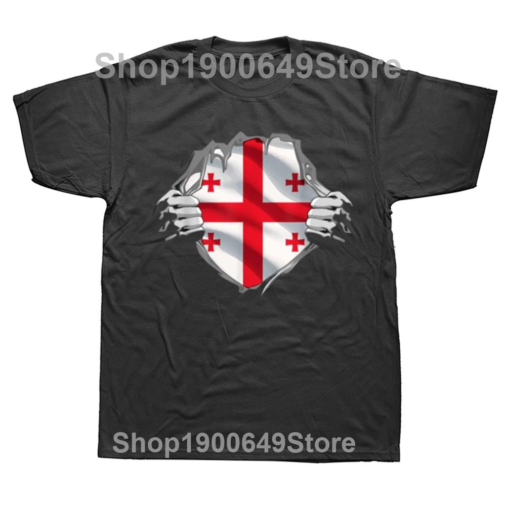 Funny Georgia Flag Map T Shirt Men Short Sleeved Printed Georgian Tee Oneck Loose Style Cotton Tshirt Streetwear