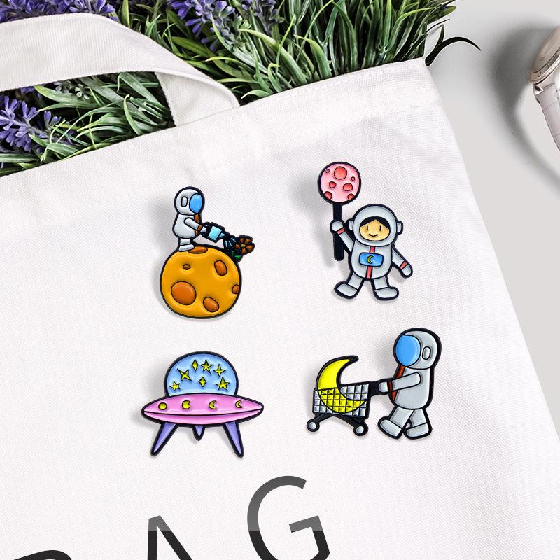 Happy Astronaut Brooch: Moon, Lollipop, Alien Plants & Spaceship Design