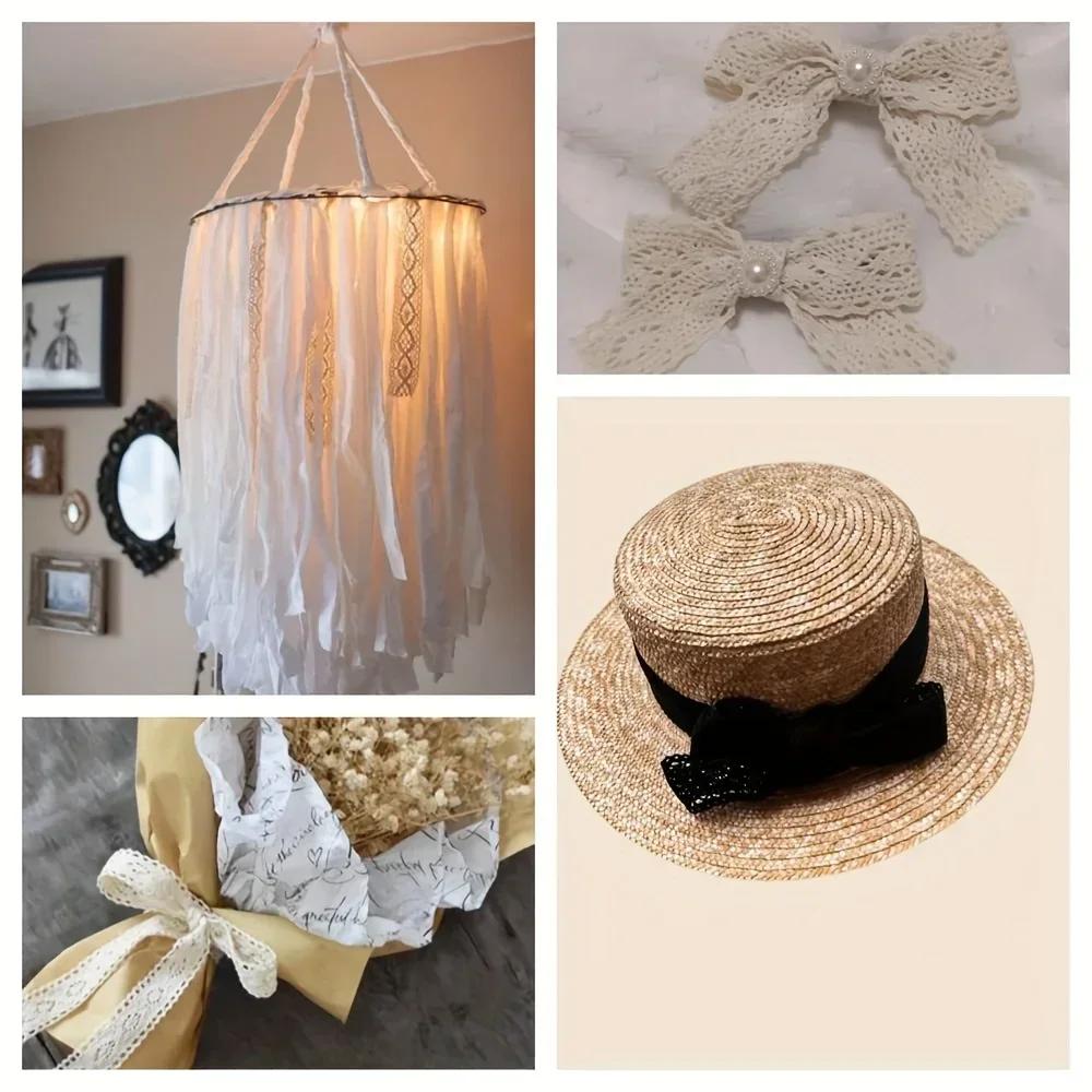 10Yards Beige Fabric Lace Trim Ribbon for Clothing Accessories Bows Ribbons DIY Decorative Ribbons for Fresh Flower Boxes