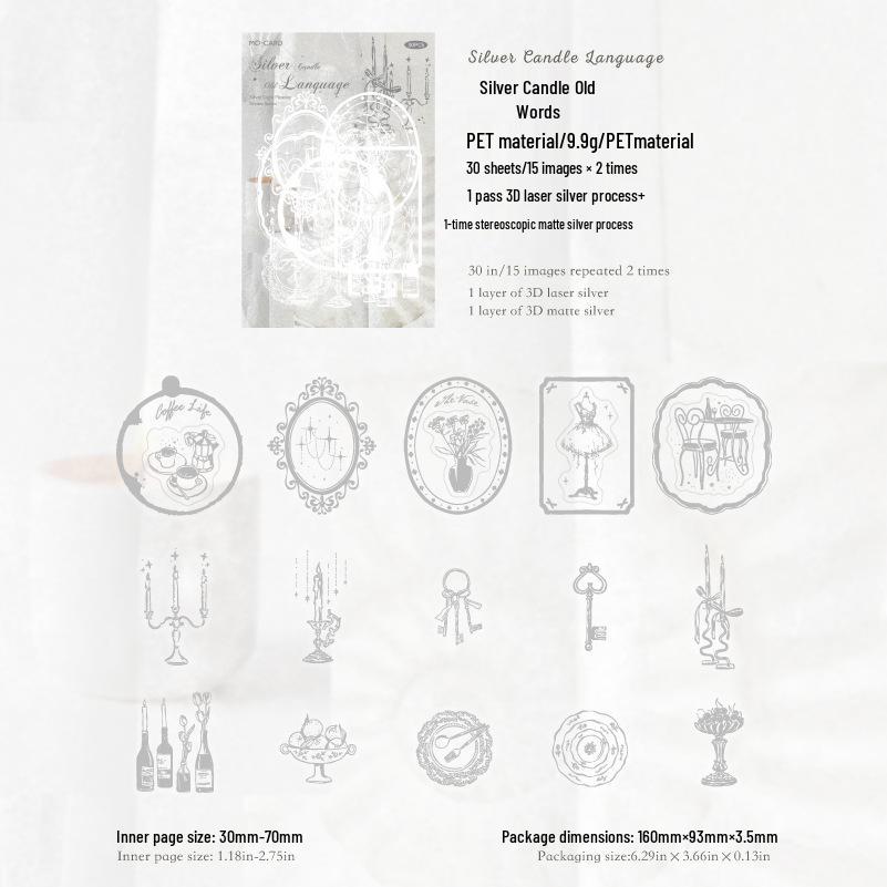MomoPET Retro Silver Stickers - 3D Hot Stamping Plant Journal Pack in Floating Dreams Ins Style