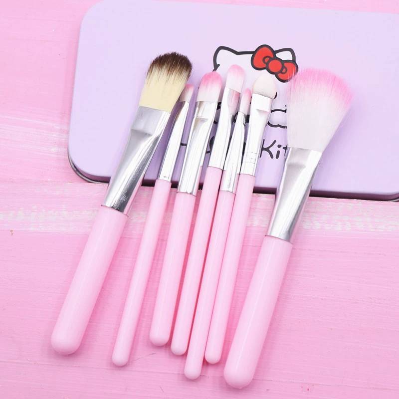 Hello Kitty Cosmetic Brush Kit With Synthetic Hair Sevenpiece Travel Friendly Makeup Tools