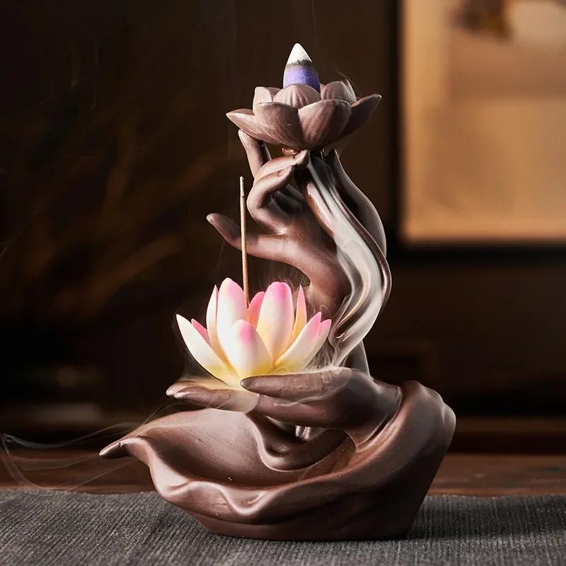 Purple Sand Backflow Incense Burner for Reflux Cone Incense Ceramic Bergamot Lotus OUD Incense Stick Holder Zen Home Decor