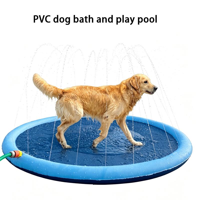 Summer Dog Splash Sprinkler Pad Foldable Pet Fountain Water Mat Outdoor Cooling Toy for Dogs Kids Blue 100/150/170cm