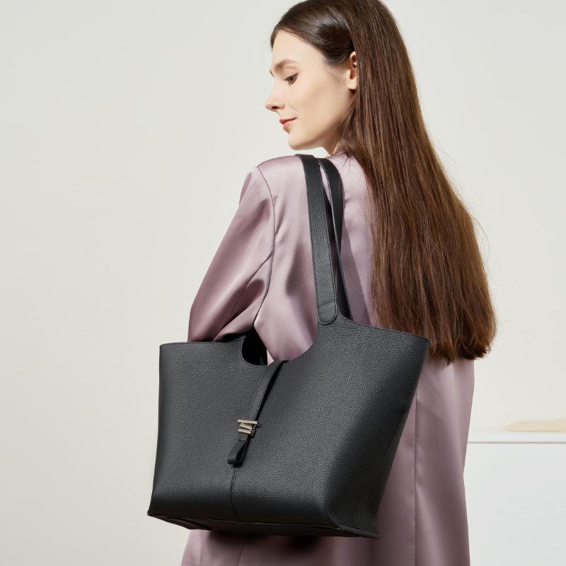 2024 Early Autumn Genuine Leather Wind Chime Tote: Women's Large-Capacity Shoulder Handbag