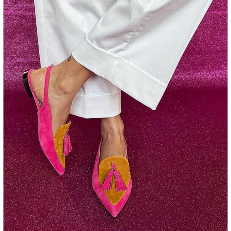 

Модные Новые Летние Туфли Женские 40-43 Большие Блок Цвета Острый Носок Кисточка Низкий Каблук Открытая Пятка Сандалии Высокий Каблук Женская Обувь 43 оранжевый