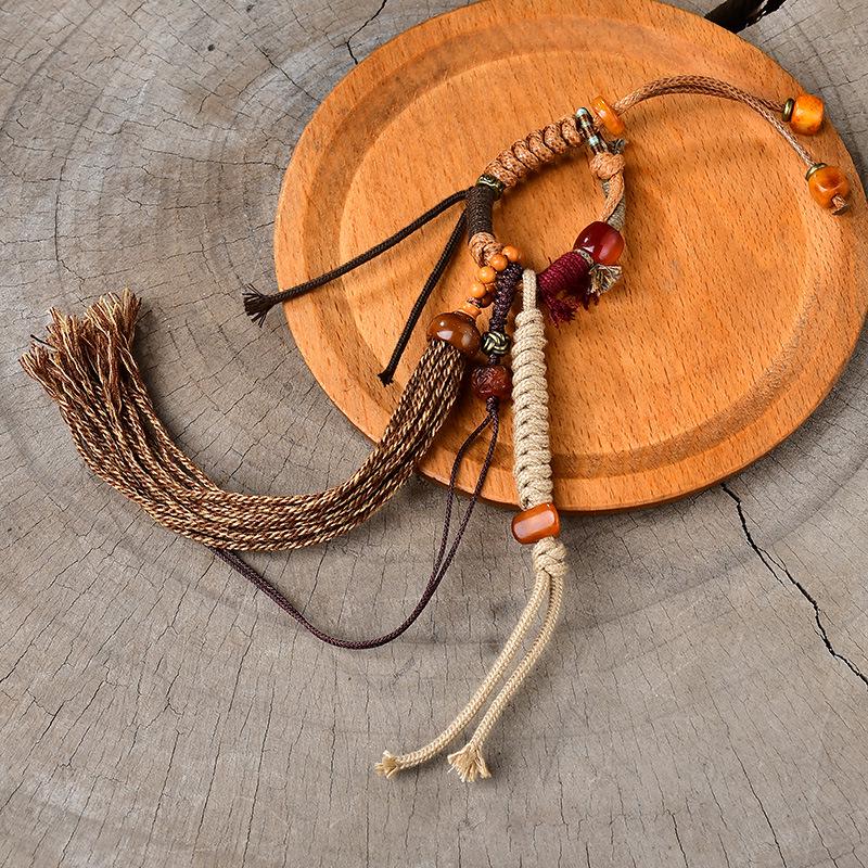 Woven Tibetan Glaze & Gold Sandalwood Beads with Bull Rope Support