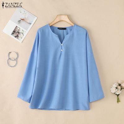 Women Casual V-Neck Solid Color 3/4 Sleeve Blouse