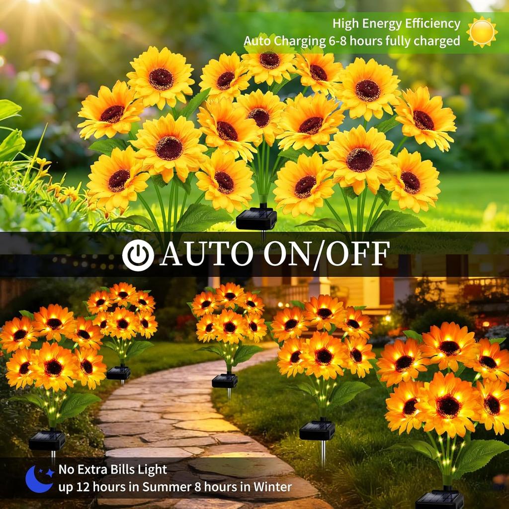Solar 6 Sunflower Lights Garden Light Flowers Outdoor Waterproof for Back Yard Flower Bed Patio Porch Spring Decoration