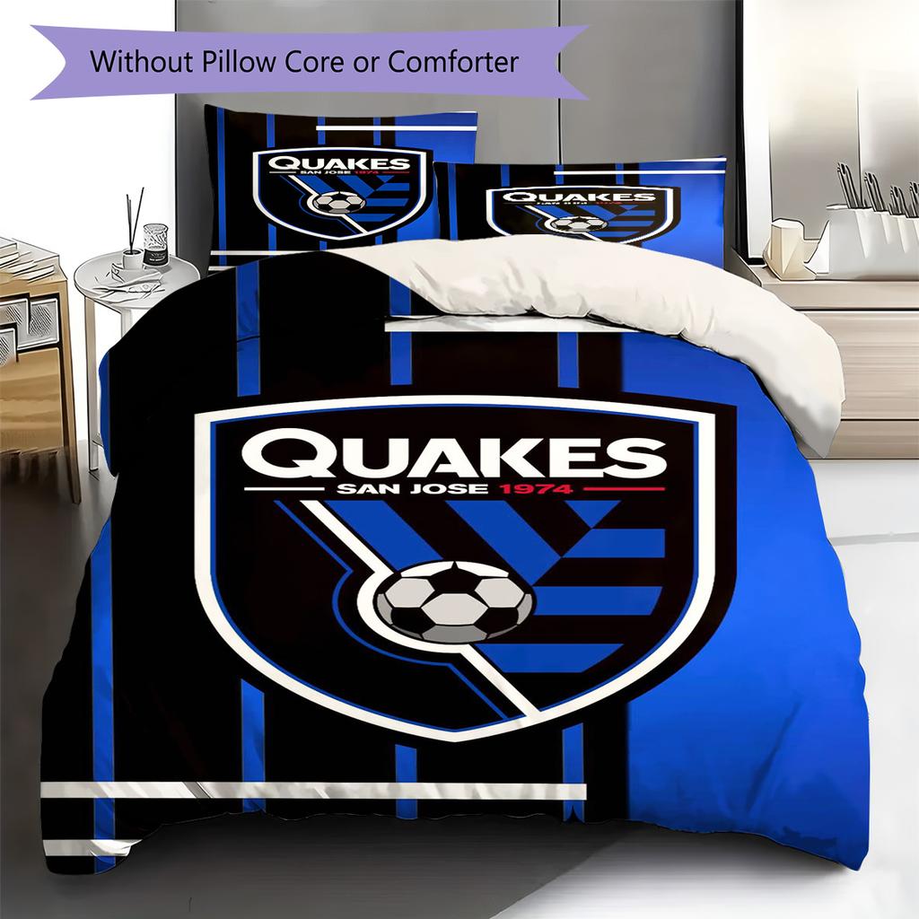 San Jose Earthquakes Pattern Bedding Set Quilt Cover Pillowcase Home Decor Gift (1 * Duvet Cover + 2 * Pillowcase, Without Core)