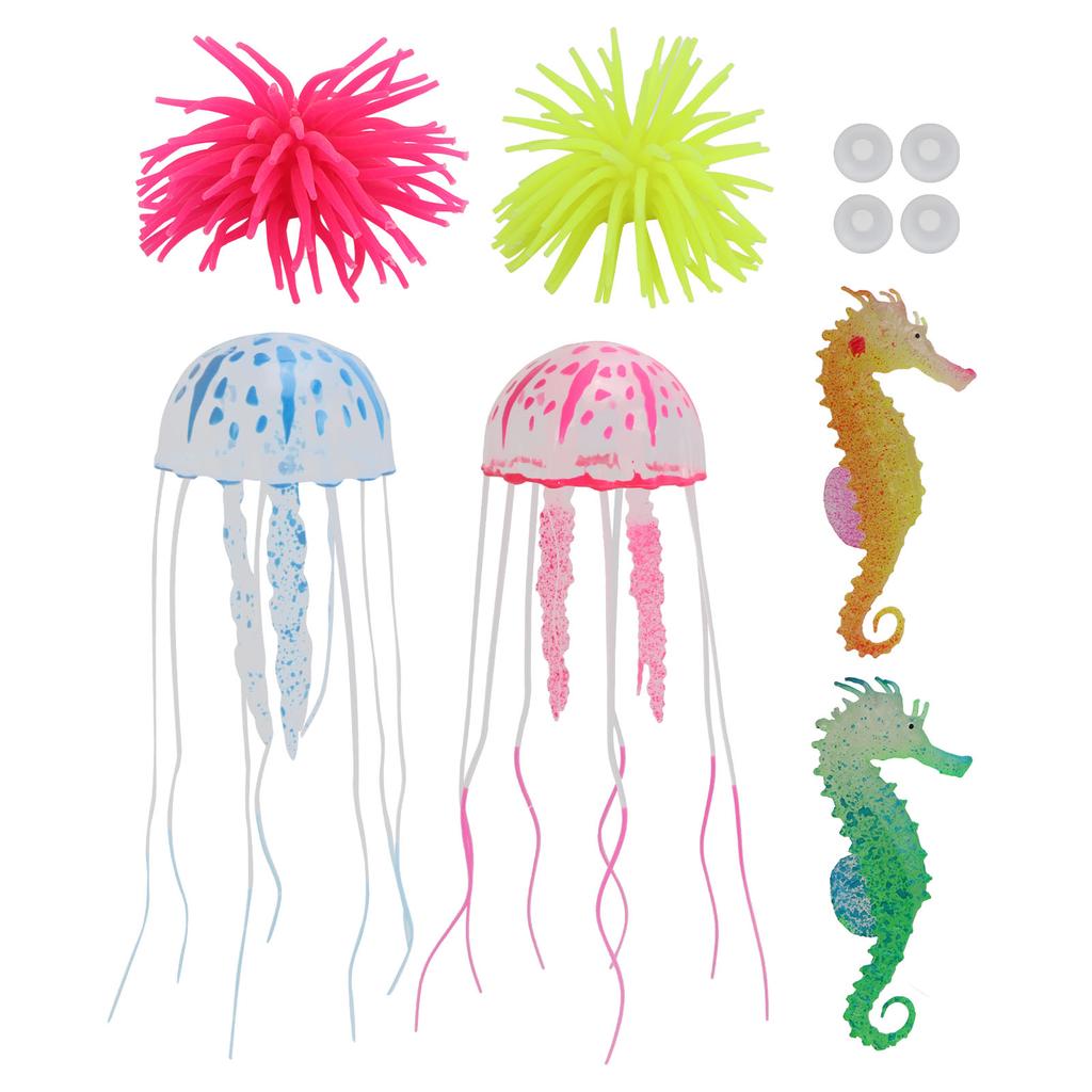 6pcs Glowing Aquarium Ornaments Artificial Fish Tank Decorations for Saltwater and Freshwater