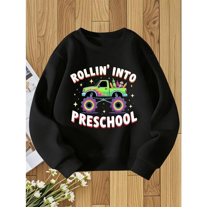 European sizes Kids Round Neck Hoodie Fashion Print Versatile Top 110