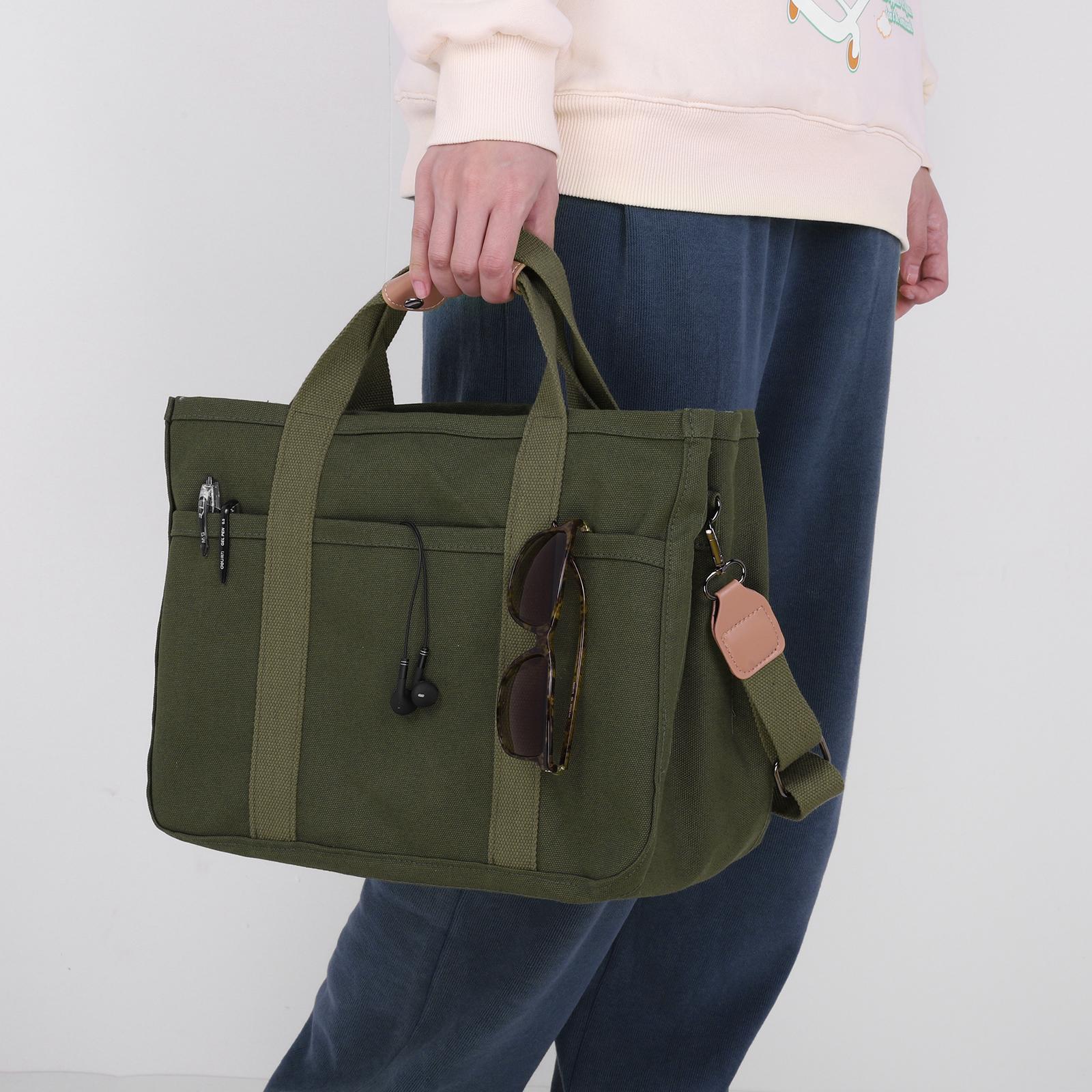 

Women Canvas Tote Bag Large Capacity Versatile Shopper Handbag Adjustable Strap Ladies Shoulder Bag Solid Color Commuter Satchel армія зелений колір