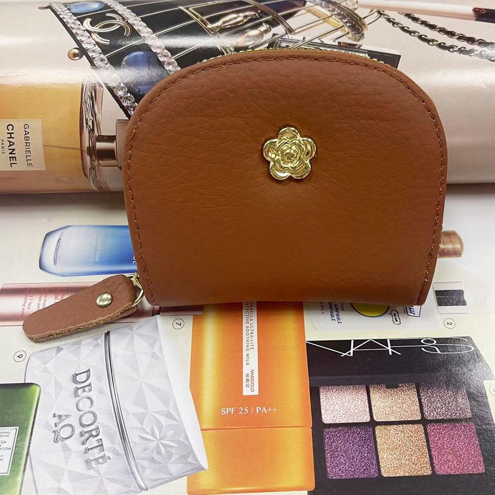 Leather Bag Accordion Card Bag Cowhide Wallet Camellia Leather Handbag Card Bag Change Bag Multi-Color