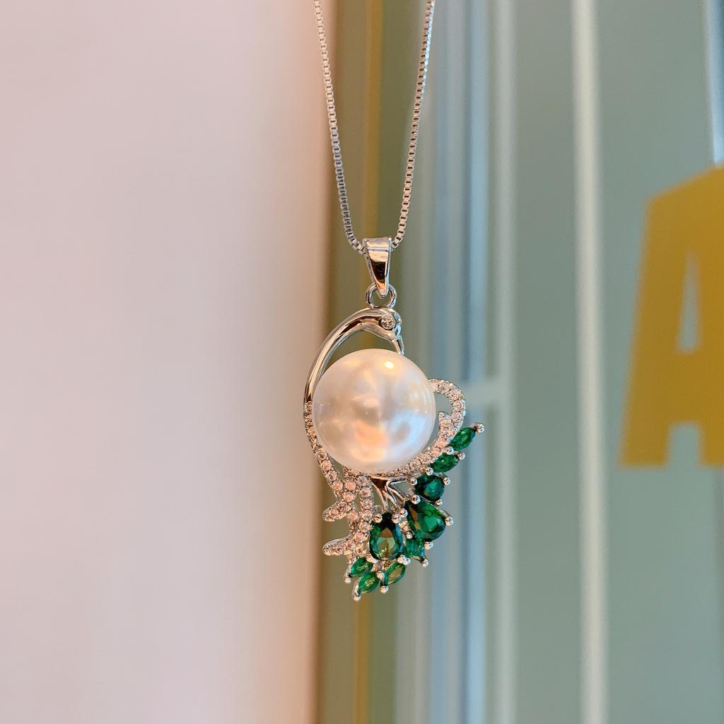 Cross Border Green Treasure Deep Yellow Shell Pearl Pendant Micro Inlaid Simulation Socialite Set Necklace Women