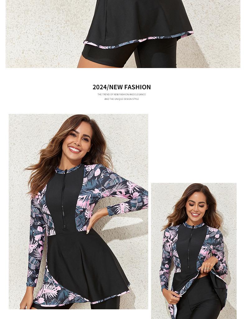 2025 European American Print Sun Protection Two-Piece Surf Swimsuit with Long Sleeve Skirt Style