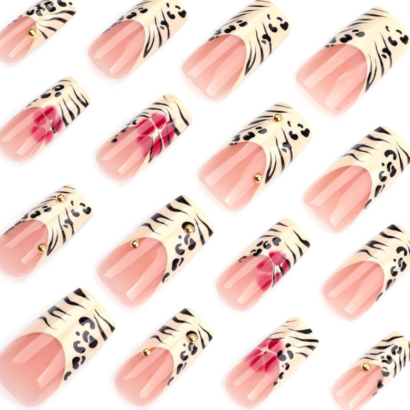 Sarg Press-On-Nagel Leopard Falscher Nagel Aufkleber-Nagel in 12 Größen, 24 Stück Französische Nagelspitzen für DIY-Nagelkunst-Dekorationen