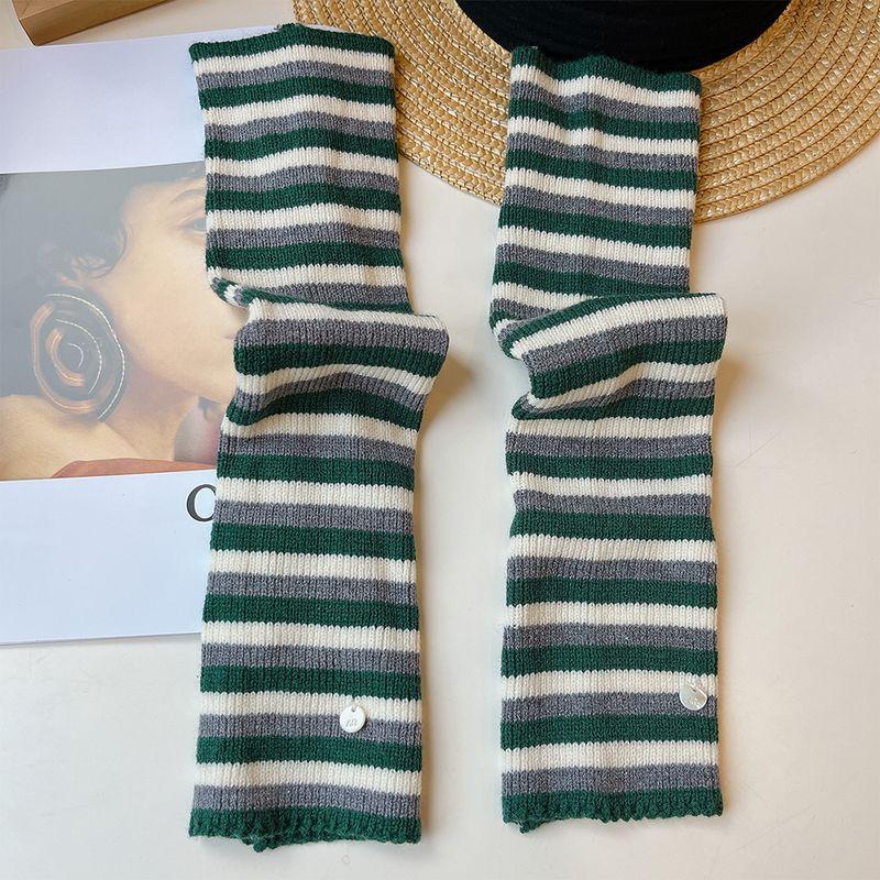 

Pure Color All-Matching Knitting Long Oversleeves Women s Fall and Winter Heattech Arm Guard Fingerless Oversleeves Arms Hiding Sleeves Green and white striped XT01 pile sleeve All yards