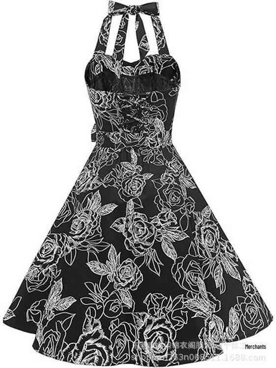 2026 Women's Summer Backless Halter Dress with Retro Print