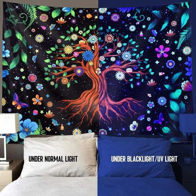 Tree of Life Tapestry Colorful Floral Butterfly Polyester Wall Hanging Mystic Aesthetic Bedroom Dorm Home Decor