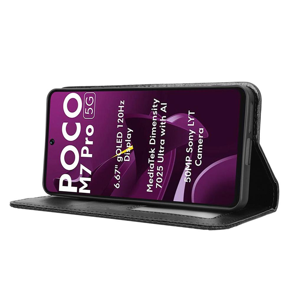 Dla Xiaomi Poco M7 Pro 5G Skórzane Etui Portfel Stojak Tekstura Retro Pokrowiec na Telefon