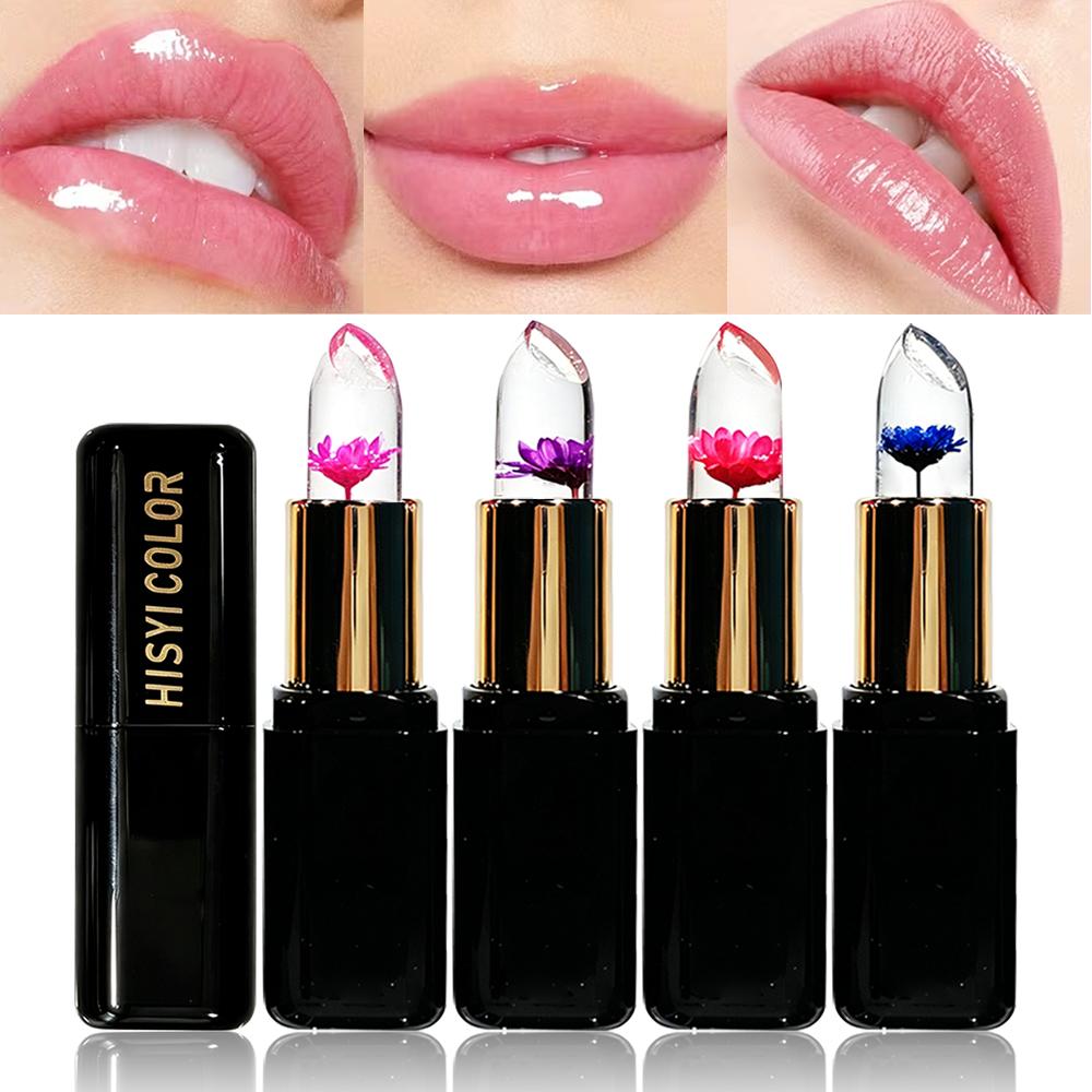 HISYI Crystal Changing Petal Lipstick, Jelly Lip Balm, Moisturizing Long Lasting Non-Stick Cup Glossy Lip Makeup for Women