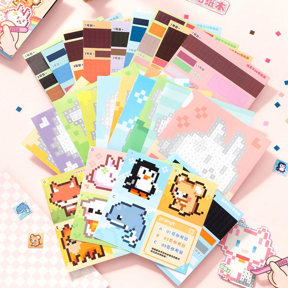 23pcs/set Pixel Coloring Sticker Book - Bead Art Animal Theme, DIY Creative Journal Decor, Fun Collage Stationery Sticker Gift