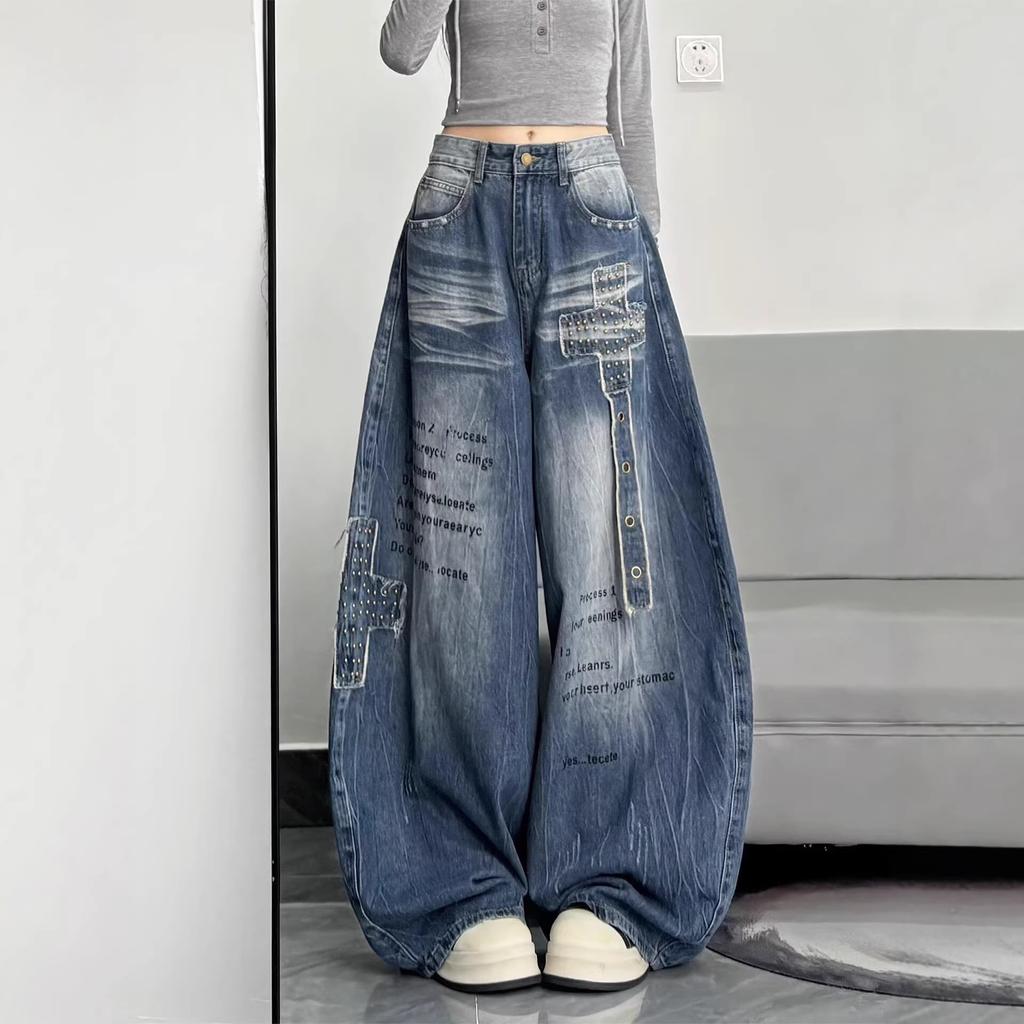 Jeans a Vita Alta da Donna Gamba Larga Pantaloni di Denim Larghi Casual Vestibilità Larga Trendy
