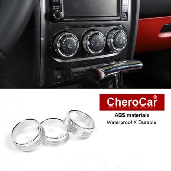 3 Stück Klimaanlagen-Schalterknopf-Zierring Silber für Dodge Challenger 09-14