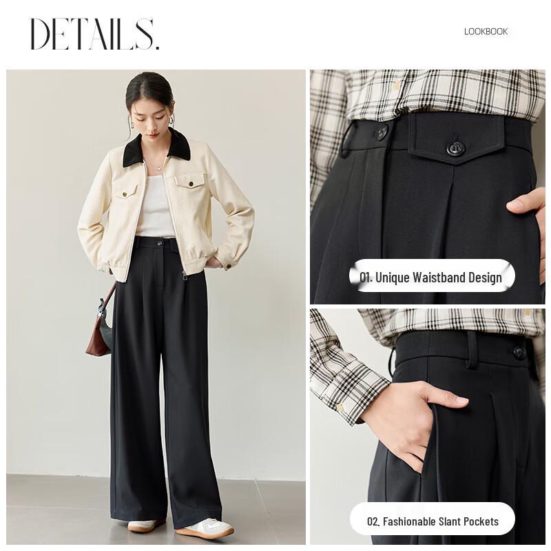 Chushen Women's High-Waist Wide-Leg Draped Casual Pants