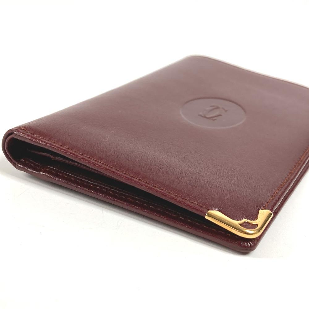 CARTIER Must de Line logo Card Holder Pass Case Card Case Leather wine-red