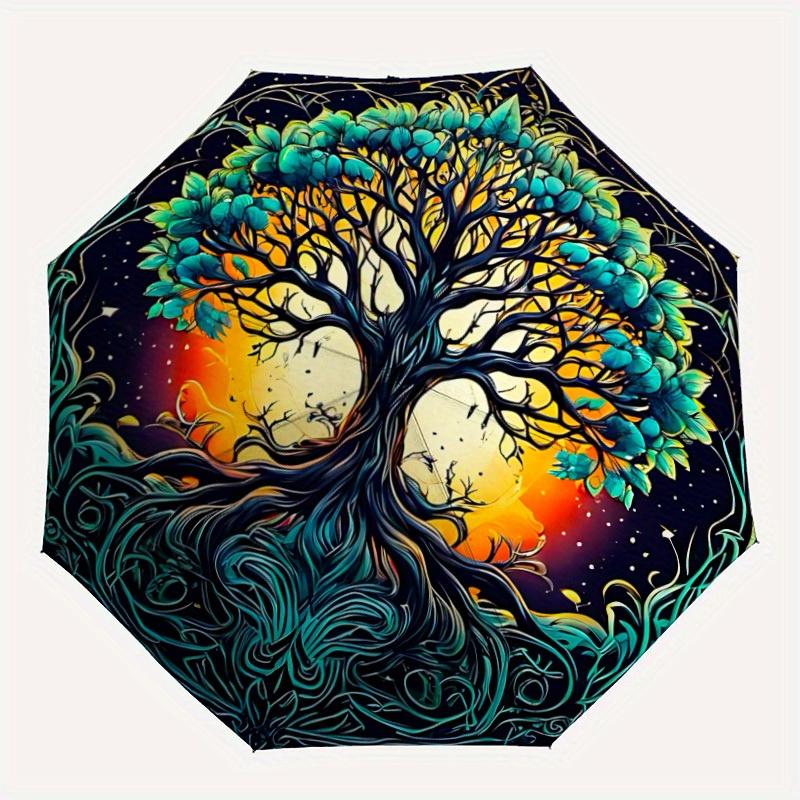 

1 шт. Автоматический складной зонт «Древо жизни», прочный купол на 8 ребрах, портативный дорожный зонт для использования на открытом воздухе