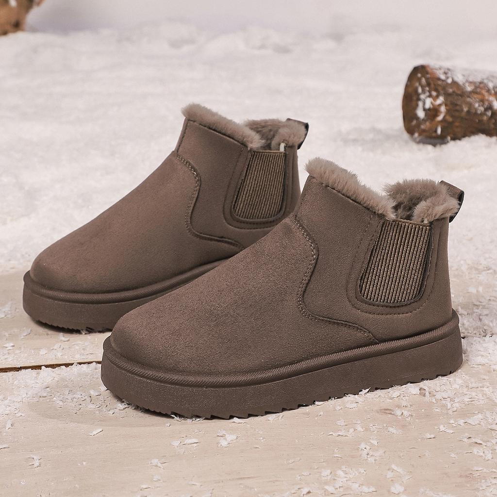 Foreign trade large size snow boots women's autumn and winter solid color flat bottom velvet thickened warm one-pedal cotton boots cotton shoes